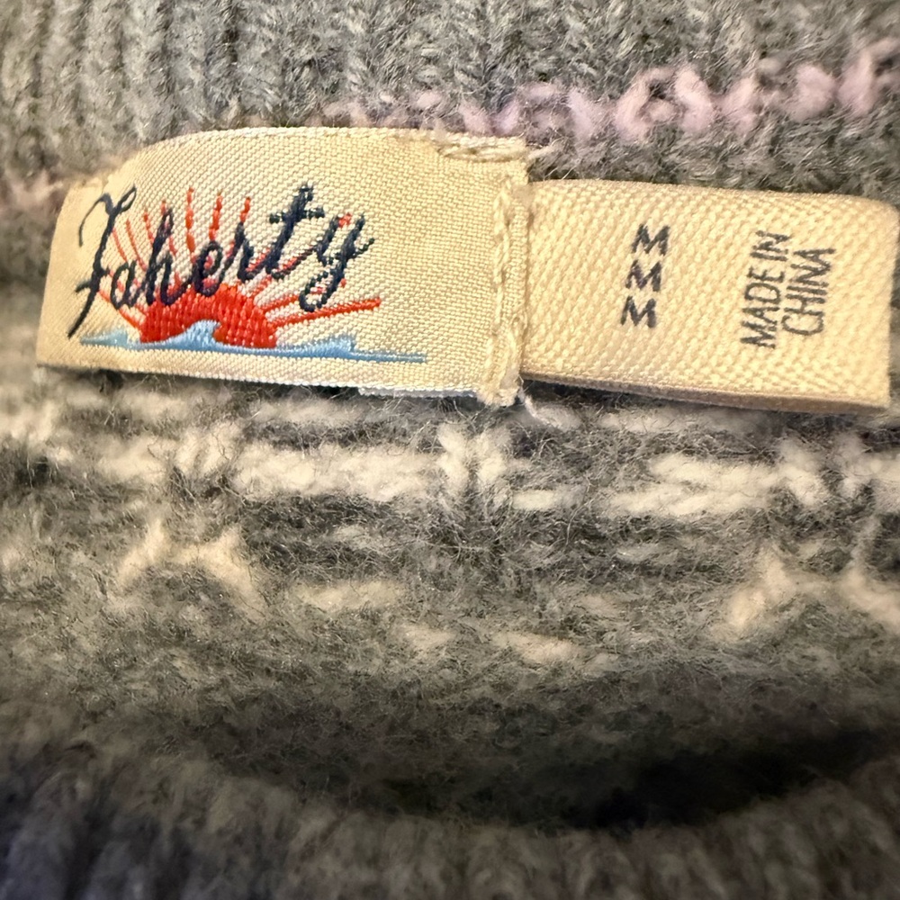 Faherty Gray Patterned Crew Neck Sweater - image 4